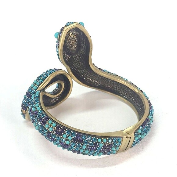 3" Heidi Daus Mystical Serpent Swarovski Crystal Hinged Snake Cuff Blue & Purple - Picture 4 of 10